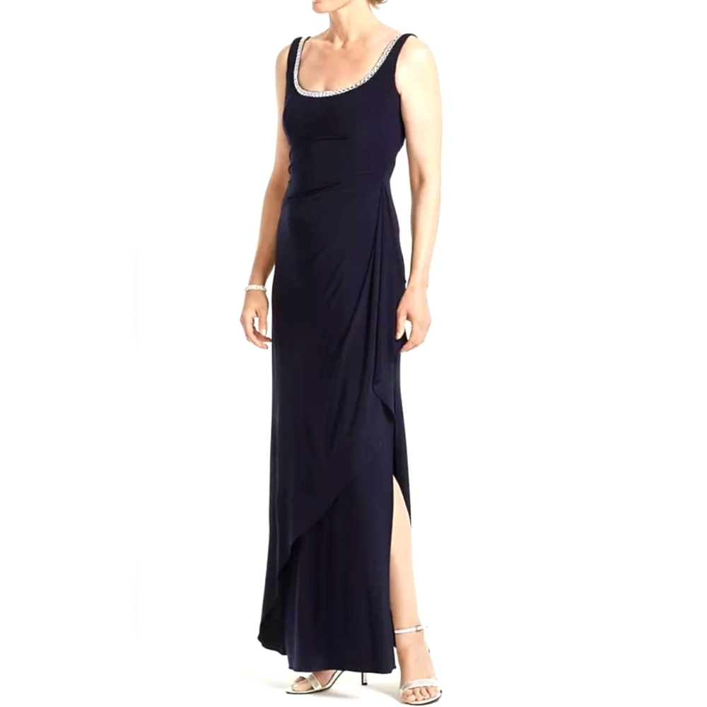 JEANNE ALEXANDER...Blue Asymmetrical Ruched Cocktail Dress...SIZE:14W